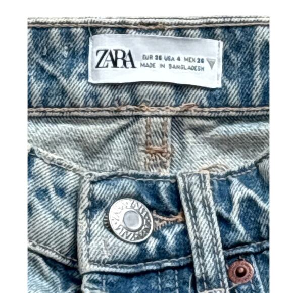 Zara Frayed Hem High Rise Button Fly Denim Shorts Size 4 - Picture 7 of 8